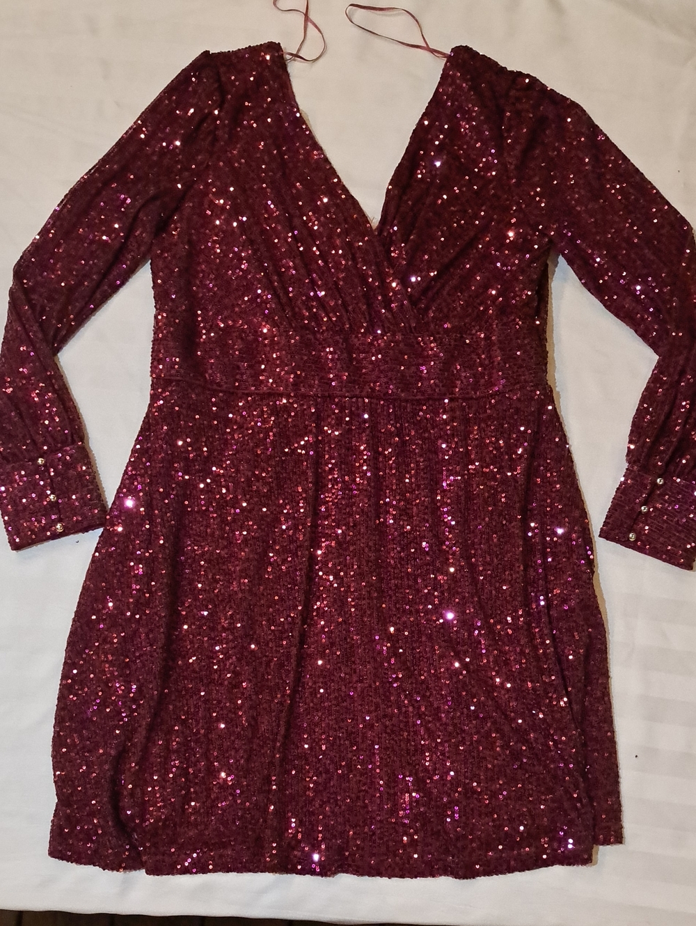 Suzy Shier Burgundy Sequin Long-Sleeve Dress. Whimisgoth, Festive, Sparkle Dress